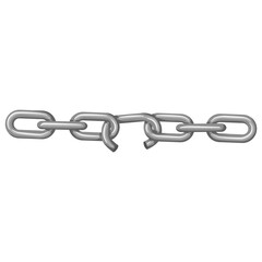 Fototapeta premium Chain with broken iron link vector illustration. Detention or imprisonment, ban and arrest, restriction of freedom, constraint symbol. Damaged heavy irons, silver jail chain, criminal design object