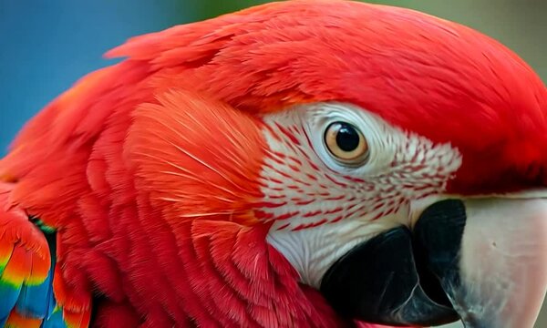 Close-up of a vibrant red macaw parrot