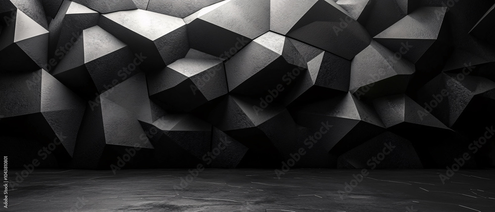 Aufkleber abstract geometric black and gray wall background with empty floor space, abstract geometric black a
