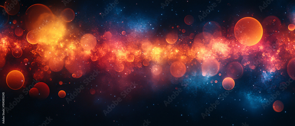 Poster abstract space background with red and blue colors and bokeh lights, abstract space background with 