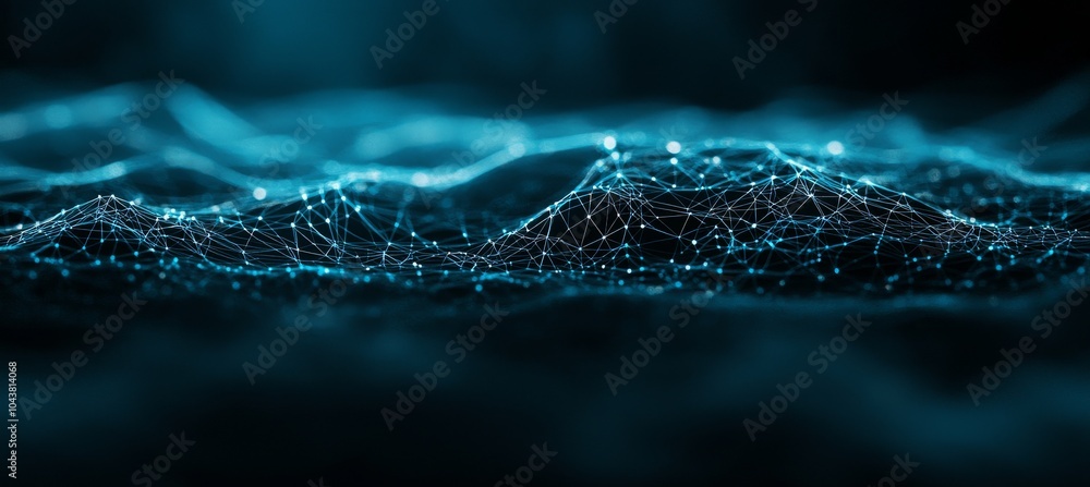 Poster abstract digital background. polygons and dots fill the space. 3d wave.