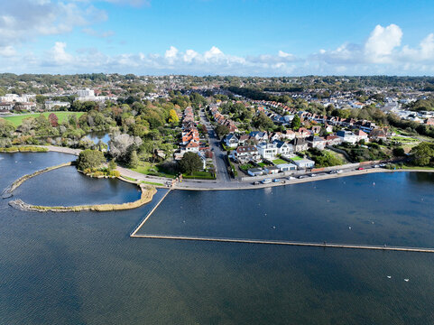 Poole Park lake seen from an aerial viewpoint