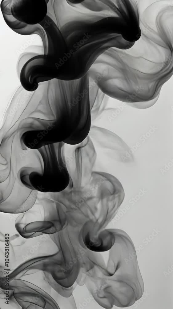 Poster black ink swirling in water creating artistic patterns