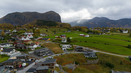 Aerial View of a Scenic Village in Autumn