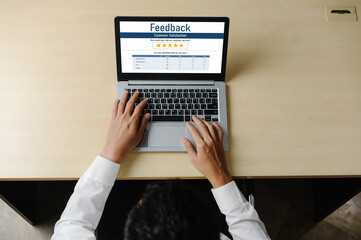 Fototapeta premium Customer feedback and review analysis by modish computer software for corporate business