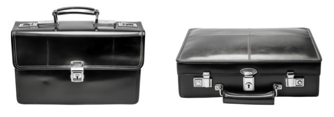 Black leather briefcase with combination lock isolated on transparent background, Cut out PNG