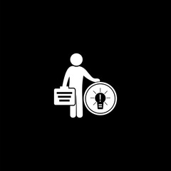 A business man and a great idea icon  isolated on black background.