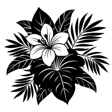 black and white tropical flowers arrangement clip art preview