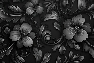 Black and white floral background. A classic and elegant design perfect for invitations, cards, and other designs.