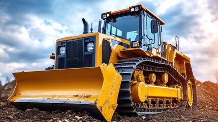 Obraz premium Heavy yellow bulldozer on construction site.