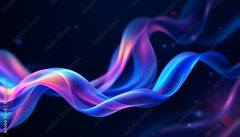 Poster abstract purple color digital particles wave with bokeh and light background. an abstract wave of vi