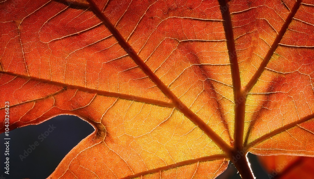 Aufkleber intricate autumn leaf veins in close-up. macro view of the vibrant golden and rust tones, highlighti