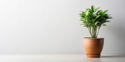Potted plant in stylish vase against white background in high definition