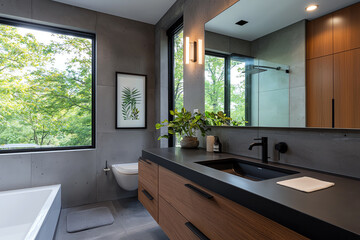 Modern bathroom design featuring natural elements and clean lines for a serene atmosphere