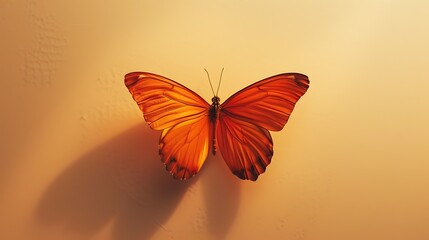 Orange butterfly on beige background