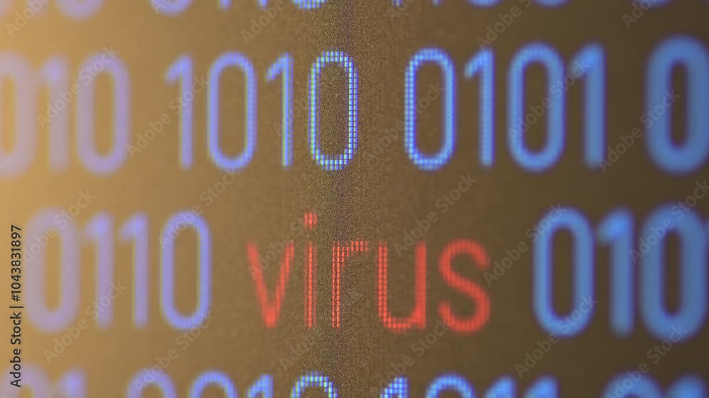 Aufkleber Computer virus in data binary code on computer screen. Concept of malware in computer, dangerous virus, cyber attack, spying software