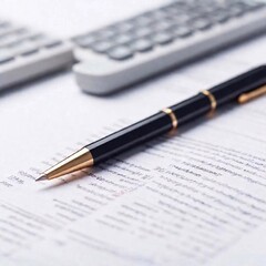 financial background with calculator, pen and papers