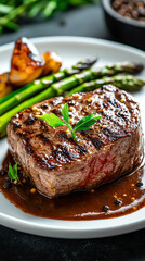 Deliciously grilled steak with asparagus and gourmet sauce a culinary delight for food lovers