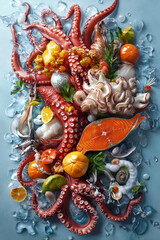 raw and fresh seafood platter background
