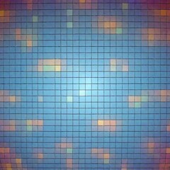 Digital Mosaic: A flatlay of tiny digital squares in a variety of colors and textures, arranged to form an abstract mosaic pattern, captured in an extreme wide shot with a focus pull that emphasizes