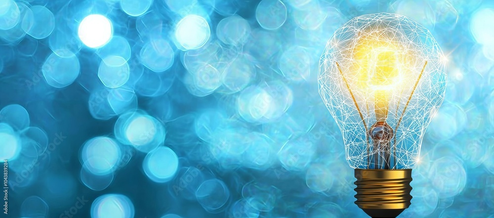 Poster a complex digital network inside a light bulb against a dark technological background. an innovative