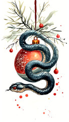 Obraz premium A creative rendition of a snake entwined around a festive ornament in wintertime