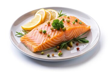 Salmon on white plate with clipping path