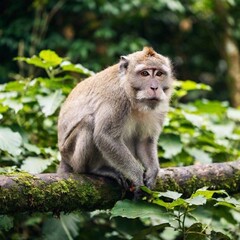 Obraz premium A full shot of a dense rainforest with various animals such as monkeys, birds, and reptiles, all captured in deep focus to showcase the rich biodiversity and vibrant foliage