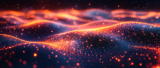 Obraz premium Abstract Glowing Particles Background with Orange and Blue Hues, Abstract Glowing Particles Background with Orange and Blue Hue