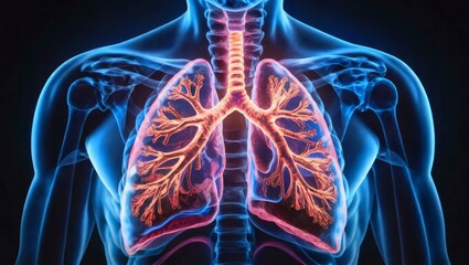 Human Lung Anatomy in Blue and Red Visualization