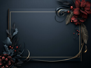 Elegant Christmas Invitation with Dark Floral Design and Red Accents