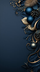 Elegant Blue and Gold Christmas Floral Design on Dark Background
