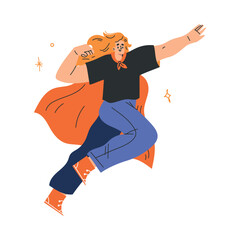 Woman Superhero Character Wearing Cloak Have Super Power Vector Illustration