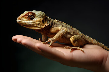 lizard sitting on a human hand, gecko lizard