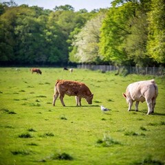 Fototapeta premium cows in the green grass