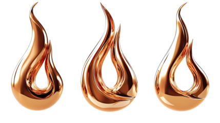 Liquid Mercury Chrome Fire Icons in Unique Flame Shapes on White Generative AI