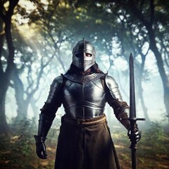 Naklejka premium knight in the middle of the forest