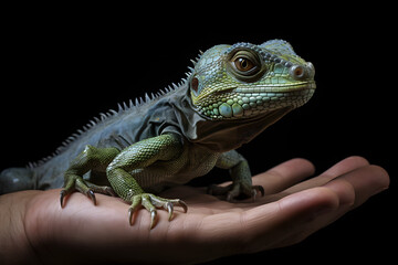 lizard sitting on a human hand, gecko lizard