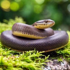 Fototapeta premium extreme macro shot of a snake coiled body, with a single scale in sharp focus, while the surrounding coils and the background gradually fade into a soft blur, emphasizing the snake's intricate form