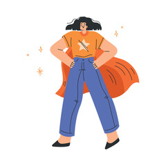 Woman Superhero Character Wearing Cloak Have Super Power Vector Illustration