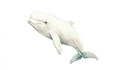 Obraz premium A Beluga whale cute hand draw watercolor white background. Cute animal vocabulary for kindergarten children concept.