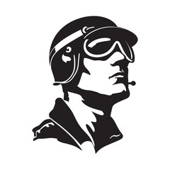 Vintage Pilot Silhouette. Aviation Icon with Goggles and Helmet. Vector illustration. AI generated.