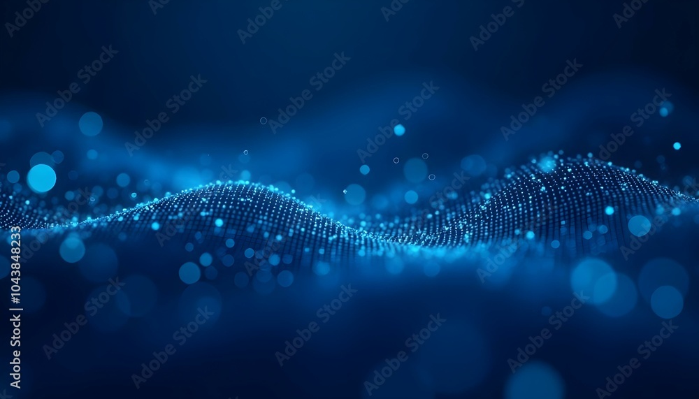 Poster wave of dots and weave lines. abstract blue background for design on the topic of cyberspace, big da
