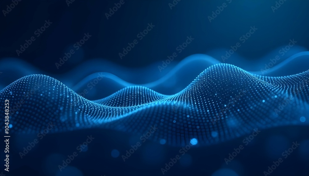Leinwandbilder wave of dots and weave lines. abstract blue background for design on the topic of cyberspace, big da