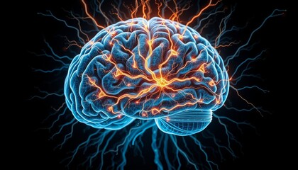Obraz premium Electric Brain with Neural Connections and Sparks