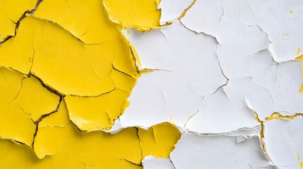 Obraz premium Cracked Thick Paint, Yellow and White, Abstract Image, Texture, Pattern Background, Wallpaper, Cover and Screen of Smartphone, PC, Laptop, 9:16 and 16:9 Format