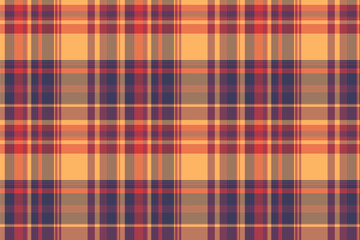Wear pattern background plaid, fibrous tartan vector texture. Seventies seamless fabric check textile in orange and red colors.