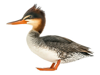 Obraz premium A colorful duck with vibrant plumage and a striking orange beak stands gracefully.