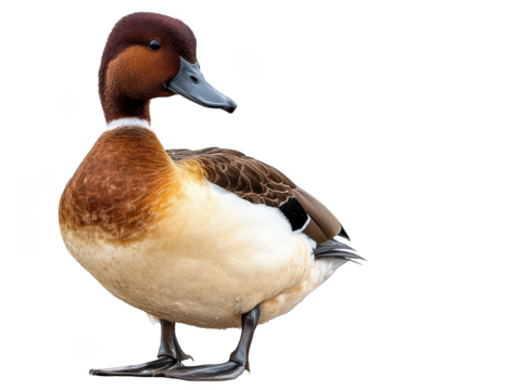 Close-up of a Northern Pintail duck with vivid plumage on a white background.