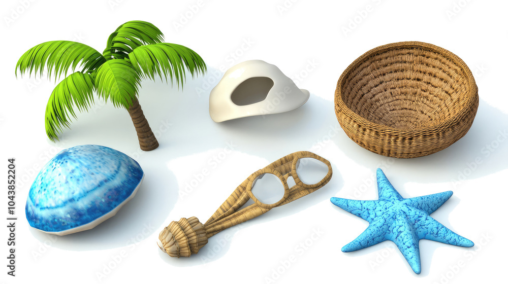 Aufkleber summer collection of beach and ocean objects on transparent background generative ai